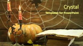  Presentation with spider web - PPT theme with spider on web book background and a tawny brown colored foreground