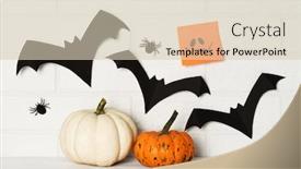  Presentation with white brick - Audience pleasing PPT theme consisting of halloween decorations on white brick wall background backdrop and a lemonade colored foreground