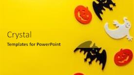  Presentation with halloween - Beautiful PPT theme featuring halloween-decorations-on-yellow-background backdrop and a gold colored foreground