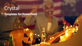  Presentation with string lights - Audience pleasing slide set consisting of decorations - pumpkin and string lights backdrop and a tawny brown colored foreground