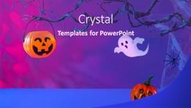  Presentation with halloween bat - Presentation theme featuring halloween-decorations-with-pumpkins-spider background and a violet colored foreground