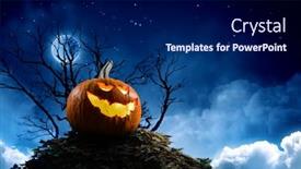  Presentation with halloween - Beautiful PPT theme featuring halloween-design-with-pumpkins-mixed backdrop and a navy blue colored foreground