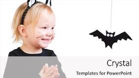  Presentation with halloween bat - Slide set enhanced with halloween dressed toddler girl background and a white colored foreground