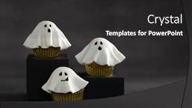  Presentation with ghost - Amazing presentation theme having halloween-fondant-ghost-cupcakes backdrop and a dark gray colored foreground