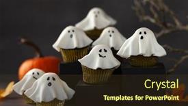  Presentation with ghost - Audience pleasing PPT layouts consisting of halloween-fondant-ghost-cupcakes backdrop and a tawny brown colored foreground