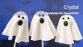  Presentation with eye popping funny cake pops - Presentation featuring halloween food - ghost cake pops background and a ocean colored foreground