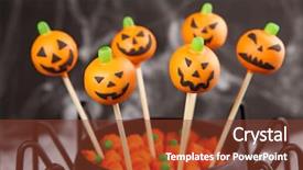  Presentation with eye popping funny cake pops - Cool new PPT layouts with halloween food - jack-o-lantern cake pops backdrop and a tawny brown colored foreground