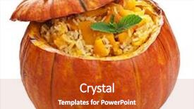  Presentation with pumpkin seeds as pumpkin - Beautiful PPT layouts featuring halloween food - pumpkin risotto isolated backdrop and a  colored foreground