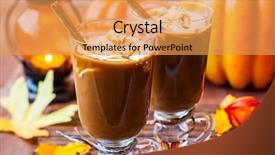 Presentation with cream - Beautiful PPT theme featuring halloween food - pumpkin spice coffee with whipped backdrop and a yellow colored foreground