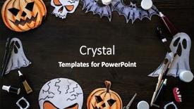  Presentation with art supplies - Amazing slide set having halloween-frame-made-of-pumpkin backdrop and a wine colored foreground