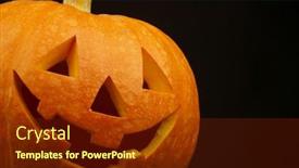  Presentation with black jack - PPT layouts enhanced with halloween funny jack-o-lantern over black background background and a tawny brown colored foreground