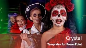  Presentation with carnival - Cool new slide set with halloween funny scared kids in carnival costumes wander through the old castle on halloween backdrop and a red colored foreground
