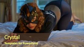  Presentation with costume - Beautiful PPT layouts featuring halloween game - seductive playful cat-woman in sexy backdrop and a tawny brown colored foreground