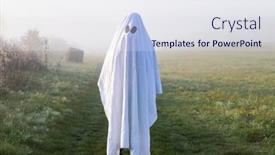  Presentation with ghost - Presentation theme enhanced with halloween-ghost-in-foggy-landscape background and a sky blue colored foreground