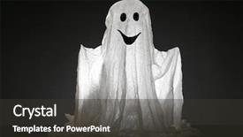  Presentation with ghost - Colorful presentation design enhanced with halloween ghost isolated on black backdrop and a dark gray colored foreground