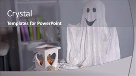  Presentation with ghost - Presentation design with halloween-ghost-on-home-interior background and a gray colored foreground