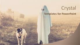  Presentation with ghost - Amazing PPT theme having halloween-ghost-with-dog backdrop and a lemonade colored foreground