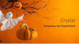  Presentation with ghosts - Presentation theme enhanced with halloween-ghosts-with-funny-pumpkin background and a gold colored foreground