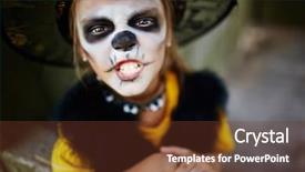  Presentation with halloween - Amazing PPT theme having halloween girl with painted face backdrop and a tawny brown colored foreground