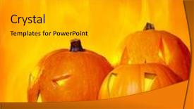  Presentation with halloween pumpkins thanksgiving day - Slides consisting of halloween glowing pumpkins over bright fire yellow background with copy space autumn holiday traditional party decoration fun concept background and a light gray colored foreground