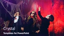  Presentation with carnival - Slide set featuring halloween group of children in carnival costumes in the old castle background and a navy blue colored foreground