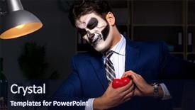  Presentation with face mask - PPT theme featuring halloween heart - businessman with scary face mask background and a  colored foreground