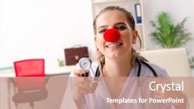  Presentation with working in a clinic - Presentation design enhanced with halloween heart - funny female doctor working background and a coral colored foreground