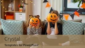  Presentation with lantern - Presentation design enhanced with halloween-holiday-and-childhood-concept background and a coral colored foreground