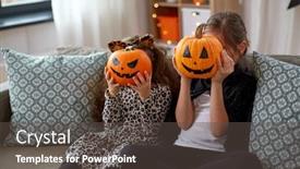  Presentation with lantern - Slide deck having halloween-holiday-and-childhood-concept background and a dark gray colored foreground