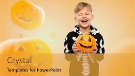  Presentation with skeleton bones - Amazing slide deck having halloween-holiday-and-childhood-concept backdrop and a gold colored foreground