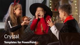  Presentation with girls night - Amazing PPT theme having halloween-holiday-and-childhood-concept backdrop and a wine colored foreground