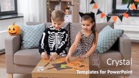  Presentation with childhood - Colorful PPT layouts enhanced with halloween-holiday-and-childhood-concept backdrop and a coral colored foreground