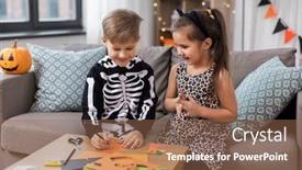  Presentation with childhood - Colorful presentation design enhanced with halloween-holiday-and-childhood-concept backdrop and a tawny brown colored foreground