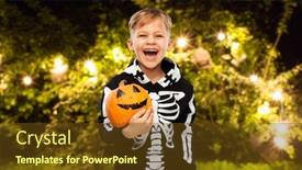 Presentation with skeleton bones - Beautiful PPT theme featuring halloween-holiday-and-childhood-concept backdrop and a tawny brown colored foreground