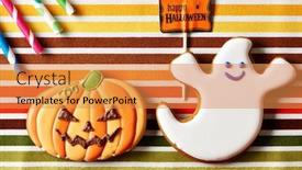  Presentation with tablecloth - Slides featuring halloween homemade gingerbread cookies over tablecloth background and a gold colored foreground