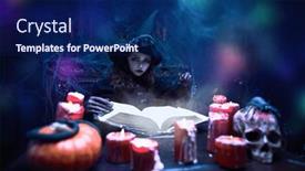  Presentation with magic book - Presentation theme having halloween-is-a-time background and a navy blue colored foreground