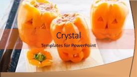  Presentation with lanterns - Cool new PPT theme with halloween jack-o-lanterns filled with minced meat backdrop and a gold colored foreground