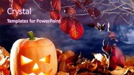  Presentation with satellite in a dark sky - Colorful presentation design enhanced with halloween lantern pumpkin in dark backdrop and a  colored foreground