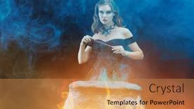  Presentation with black magic - PPT theme with halloween-magic-a-beautiful-young background and a  colored foreground