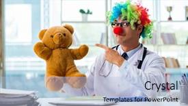  Presentation with pediatrician - Presentation theme enhanced with halloween medical - funny pediatrician with toy background and a light blue colored foreground