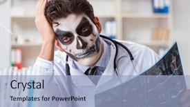  Presentation with scary - Theme featuring halloween medical - scary monster doctor working background and a light blue colored foreground
