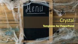  Presentation with rustic blackboard - PPT theme with halloween-menu-written-on-blackboard background and a tawny brown colored foreground