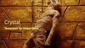  Presentation with mythology - Cool new PPT theme with halloween-mummy-looking-up-against backdrop and a tawny brown colored foreground