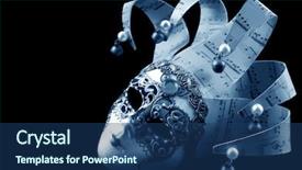  Presentation with blue music - Slides featuring halloween music - venetian mask in blue tone background and a ocean colored foreground