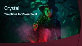  Presentation with black magic - Slides consisting of halloween-night-a-beautiful-witch background and a forest green colored foreground