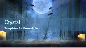  Presentation with scary forest - Amazing PPT theme having halloween night scary autumn forest backdrop and a ocean colored foreground