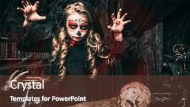  Presentation with costume - Presentation theme consisting of halloween party a child girl background and a tawny brown colored foreground