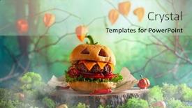  Presentation with scary halloween - PPT theme featuring halloween-party-burger-in-shape background and a soft green colored foreground