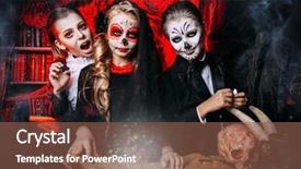  Presentation with celebrate - PPT theme featuring halloween party cheerful children background and a tawny brown colored foreground