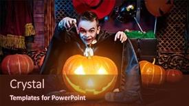  Presentation with vampire - Slide set consisting of halloween-party-cute-emotional-boy background and a tawny brown colored foreground